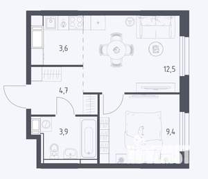 1-к квартира, сданный дом, 34м2, 3/17 этаж