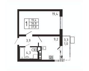 1-к квартира, вторичка, 38м2, 2/9 этаж