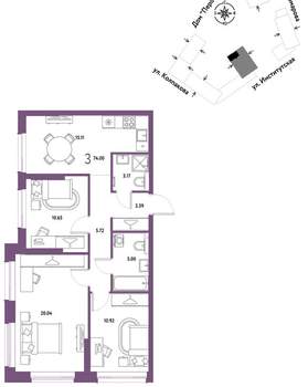 3-к квартира, вторичка, 74м2, 5/6 этаж