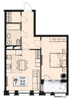 2-к квартира, строящийся дом, 48м2, 7/10 этаж