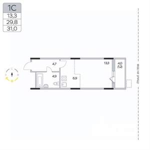 Студия квартира, вторичка, 31м2, 4/9 этаж