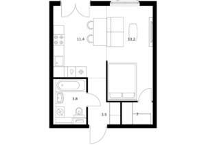 1-к квартира, вторичка, 34м2, 17/24 этаж