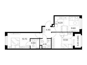 3-к квартира, строящийся дом, 59м2, 12/20 этаж