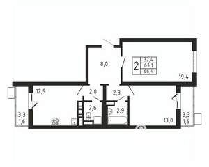 2-к квартира, вторичка, 66м2, 4/9 этаж