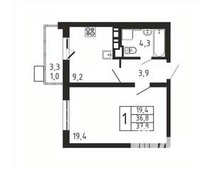 1-к квартира, вторичка, 38м2, 9/9 этаж