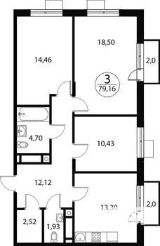 3-к квартира, вторичка, 79м2, 3/4 этаж