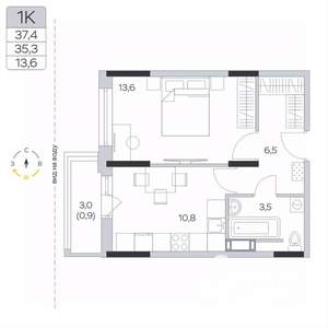 1-к квартира, вторичка, 35м2, 9/9 этаж