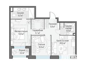 2-к квартира, строящийся дом, 57м2, 10/17 этаж