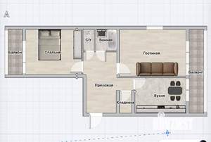 2-к квартира, вторичка, 55м2, 8/16 этаж