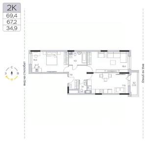 2-к квартира, строящийся дом, 67м2, 5/9 этаж