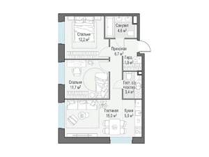 2-к квартира, строящийся дом, 60м2, 20/20 этаж