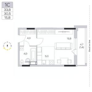 Студия квартира, строящийся дом, 31м2, 5/9 этаж