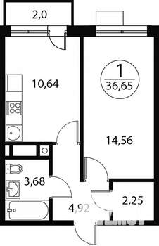 1-к квартира, строящийся дом, 37м2, 1/4 этаж