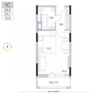 Студия квартира, строящийся дом, 26м2, 7/9 этаж