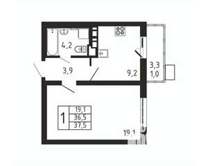 1-к квартира, вторичка, 38м2, 4/9 этаж