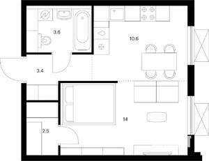 1-к квартира, вторичка, 34м2, 18/24 этаж