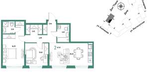2-к квартира, вторичка, 67м2, 13/6 этаж