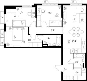 3-к квартира, вторичка, 84м2, 5/25 этаж