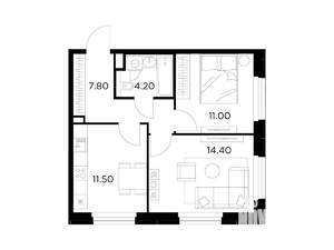 2-к квартира, строящийся дом, 49м2, 20/20 этаж