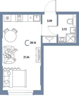 Студия квартира, вторичка, 28м2, 3/25 этаж
