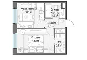 1-к квартира, строящийся дом, 34м2, 10/23 этаж