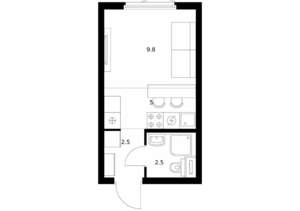 Студия квартира, вторичка, 20м2, 12/25 этаж