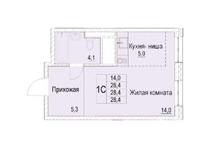 1-к квартира, строящийся дом, 28м2, 22/22 этаж