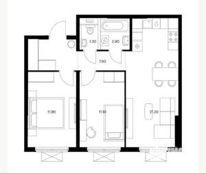 2-к квартира, строящийся дом, 56м2, 13/13 этаж