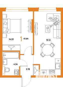 1-к квартира, вторичка, 42м2, 6/25 этаж