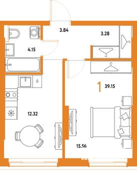 1-к квартира, строящийся дом, 39м2, 2/25 этаж