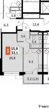 1-к квартира, вторичка, 33м2, 14/22 этаж
