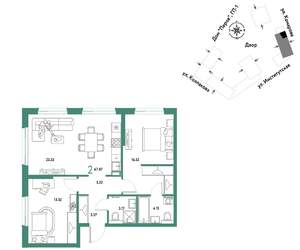 2-к квартира, вторичка, 67м2, 10/25 этаж