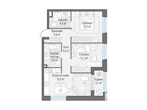 2-к квартира, строящийся дом, 57м2, 4/20 этаж