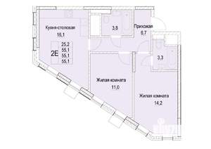 2-к квартира, строящийся дом, 55м2, 11/23 этаж