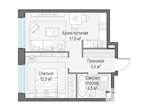 1-к квартира, строящийся дом, 40м2, 15/23 этаж