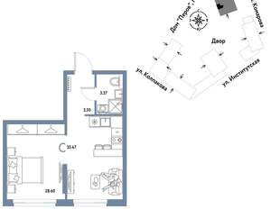 Студия квартира, вторичка, 35м2, 22/6 этаж