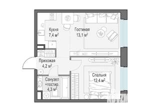 1-к квартира, строящийся дом, 41м2, 11/23 этаж
