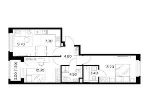3-к квартира, строящийся дом, 59м2, 17/23 этаж