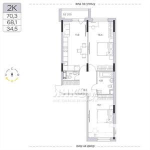 2-к квартира, вторичка, 68м2, 9/9 этаж