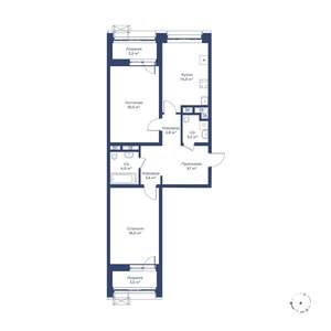 2-к квартира, строящийся дом, 77м2, 3/24 этаж