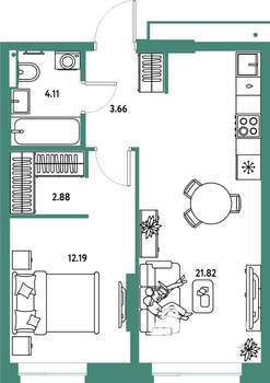 2-к квартира, строящийся дом, 45м2, 2/25 этаж