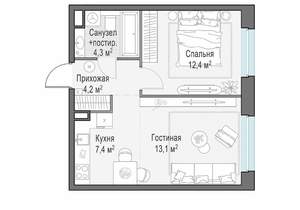 1-к квартира, строящийся дом, 41м2, 13/23 этаж