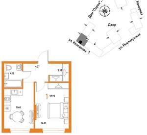 1-к квартира, вторичка, 38м2, 4/6 этаж