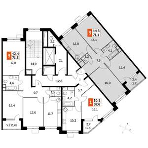 3-к квартира, строящийся дом, 71м2, 8/22 этаж