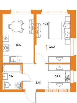 1-к квартира, строящийся дом, 42м2, 18/25 этаж