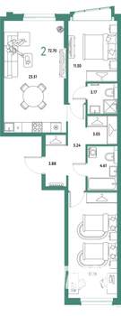 2-к квартира, строящийся дом, 73м2, 4/25 этаж