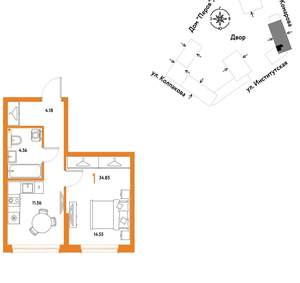 1-к квартира, вторичка, 35м2, 9/6 этаж