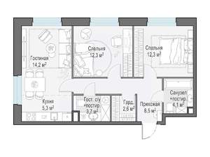2-к квартира, строящийся дом, 63м2, 12/20 этаж