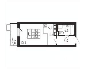 Студия квартира, вторичка, 28м2, 4/9 этаж