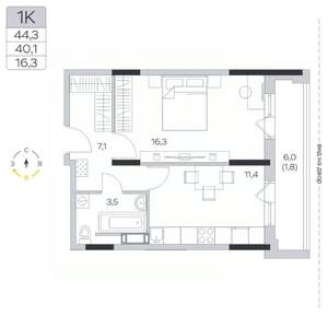 1-к квартира, строящийся дом, 40м2, 8/9 этаж